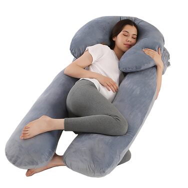 Подушка для вагітних Caliyo 2 шт. U-подібної форми, для сну на боці, з чохлом, велика подушка для годування, подушка для вагітних та комфортна подушка для дорослих (сірий, кристалевий велюр)