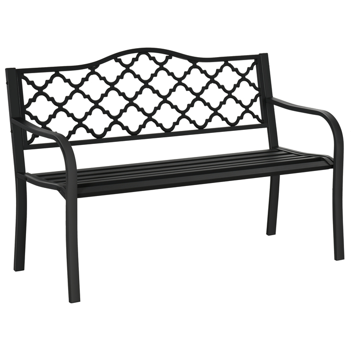 Садовий лавка Outsunny на 2 місця з чавуну 128x58,5x89 см з підлокітниками та спинкою, швидким відведенням води та високою стійкістю, колір – чорний