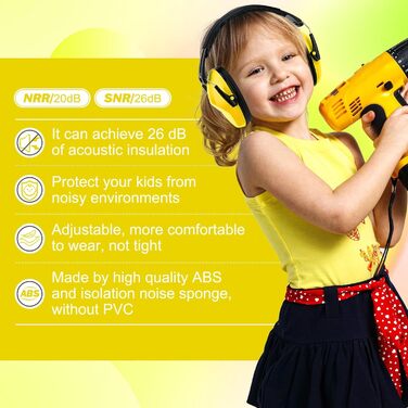 Навушники для захисту від шуму для дітей - комфортні, складні, для школи, аутизму, сну, навчання, ADHS, феєрверків, концертів (1 шт., жовті)
