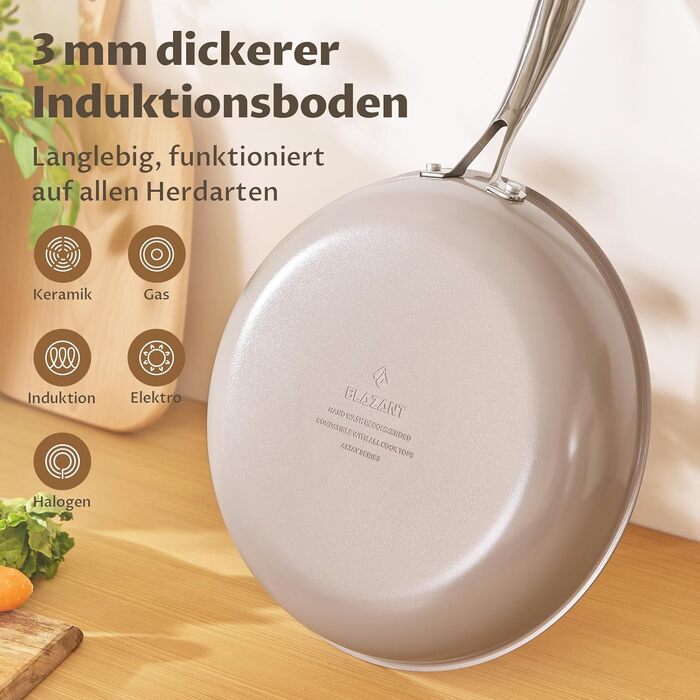 Набір сковорідок Induktion 5-ти частинний, антипригарне покриття, 20/24/28 см, молекулярно зв'язане дно, без PTFE, сумісний з усіма плитами, для духовки, сірий