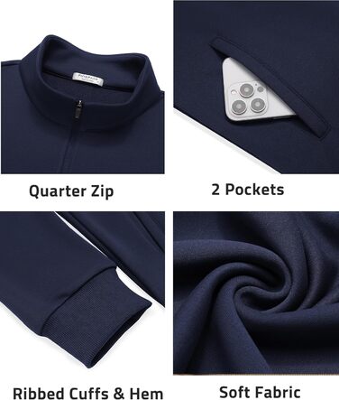 Світшот PINSPARK чоловічий з ¼ блискавкою, довгим рукавом, без капюшона, темно-синій (Navy Blau), 3XL