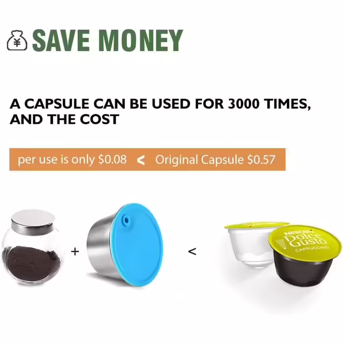 Reusable Dolce Gusto capsules for i Cafilas, refillable stainless steel capsules with 1 plastic spoon + 1 cleaning brush, 2 pack