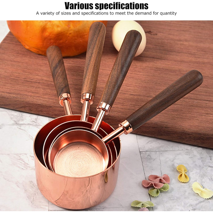8-Piece Measuring Cup and Spoon Set, Baking Measuring Cups, Spoons with Wooden Handles, Cups and Spoons, Accurate Measuring Spoon for Measuring Dry and Liquid Ingredients