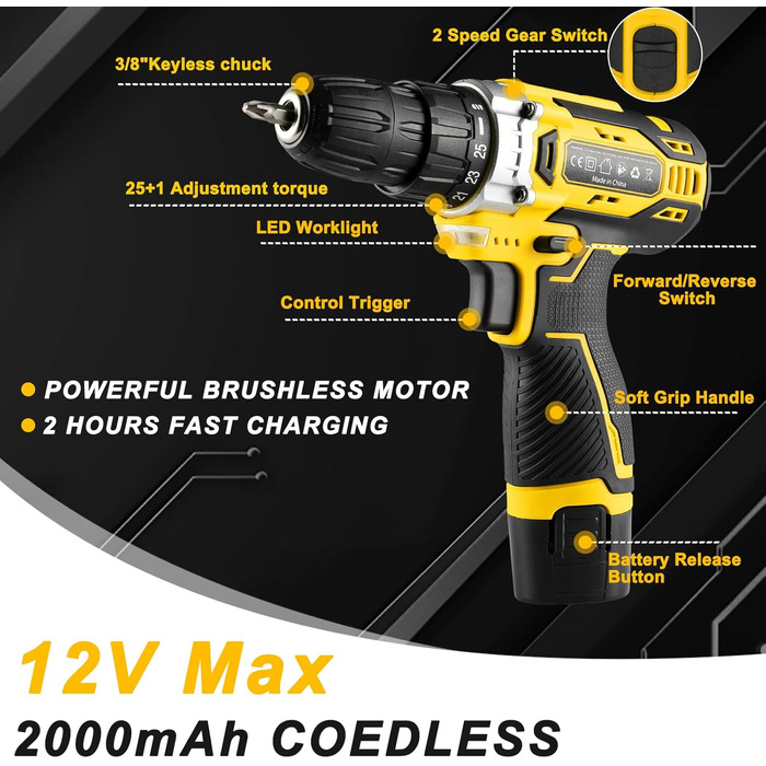 Набір інструментів TLGREEN 138-tlg з акумуляторним шуруповертом 12V для ремонту та DIY, акумуляторний інструмент для дому