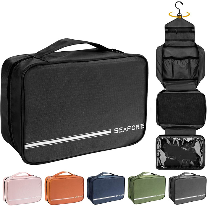 Сумка для туалетних аксесуарів на гачок, велика дорожня сумка-органайзер для жінок та чоловіків, 4-в-1 водонепроникна, армійний зелений (чорний)