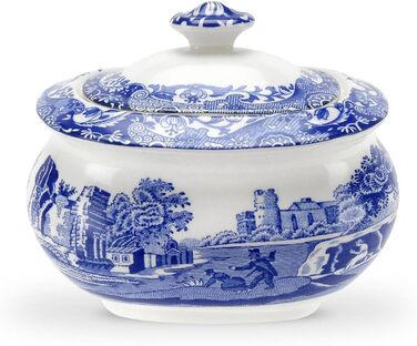 Spode Blaue Zuckerdose з кришкою, 266 мл, Steingut, вінтажний дизайн, придатна для миття в посудомийній машині, мікрохвильовій печі та морозильній камері