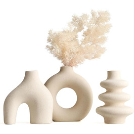 Set of 3 Ceramic Vases for Pampas Grass - Modern Round Decorative Vases for Home Decor, Wedding Centerpieces