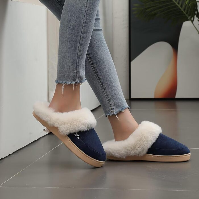 Домашні тапочки NineCiFun для жінок, з меморі-піною, пухнасті, для дому та вулиці, з антиковзкою підошвою, з теплим плюшевим підкладкою, сірі (світло-сірі) (42/45.5 EU, темно-синій)