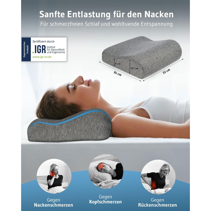 Ортопедична подушка для шиї ONDA, м'яка подорожня подушка з memory foam для літака, авто, дітей і дорослих, проти болю в шиї, гіпоалергенна