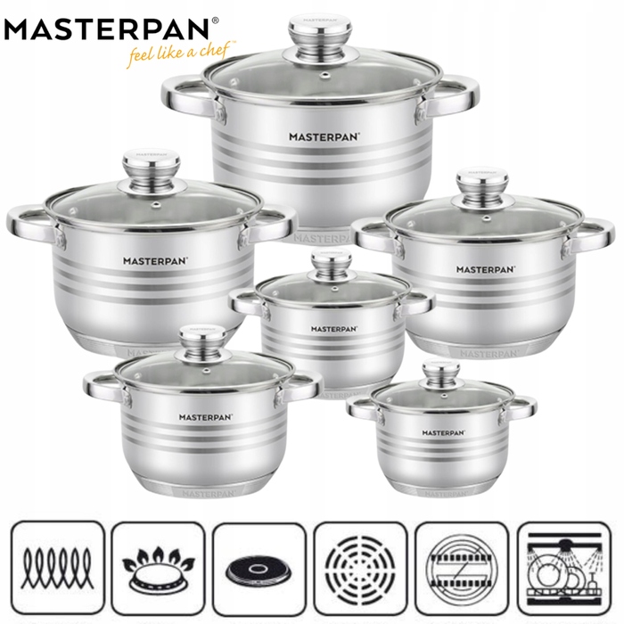 Набір каструль Masterpan із нержавіючої сталі, 12 предметів