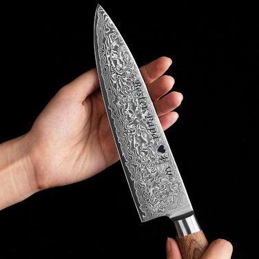 Wakoli EDIB Pro ніж кухарський з дамаської сталі (серцевина VG10) з 20 см лезом – гострий та збалансований – ніж з дамаської сталі з ручкою з паккавуду в подарунковій коробці – ніж кухарський з дамаської сталі для професійних та аматорських кухарів (з гра