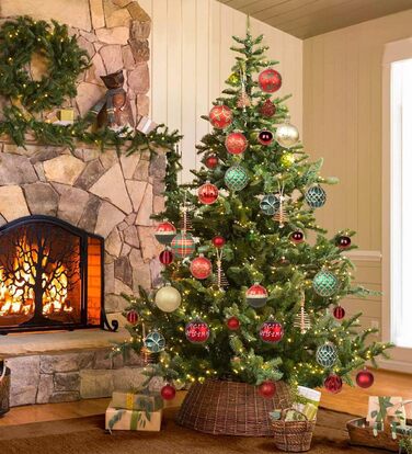 Набір прикрас на ялинку 30 шт, 60 мм, пластикові ялинкові кулі з гачками, для ялинки, вечірки, святкування (червоний, зелений)