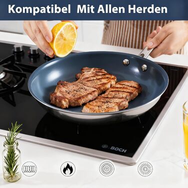 Сковорода з нержавіючої сталі з антипригарним покриттям Creamic, 20 см, без PFOA, PTFE та PFAS, для здорового харчування, сумісна з індукцією, електрикою та газом