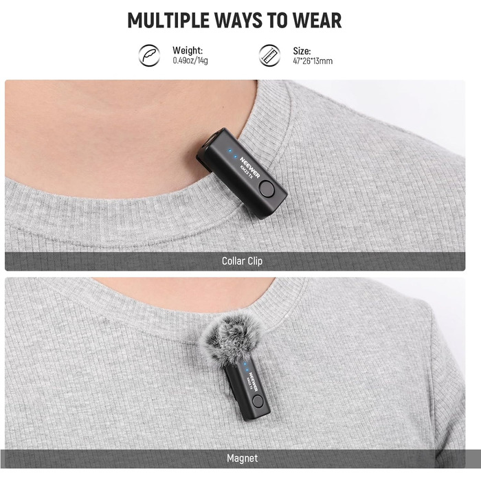 NEEWER Бездротовий петличний мікрофон KM23: 48kHz/24Bit, 8 годин роботи, шумозаглушення, USB-C, сумісний з DJI, Insta360, iPhone, Android, PC