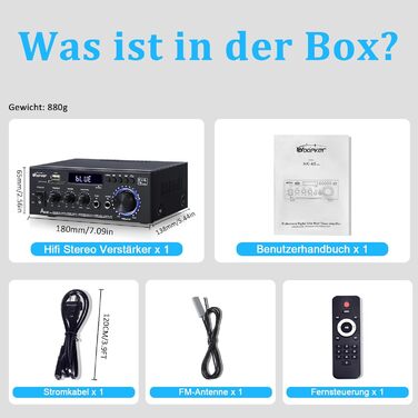AK45 Pro HiFi підсилювач WOOPKER Mini, 500Вт, 2-канальний, Bluetooth, HiFi стерео з FM-радіо, USB, SD, RCA, MIC, аудіо ресивер для дому та авто