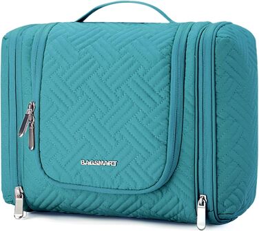 Women's Toiletry Bag, BAGSMART Travel Toiletry Organizer with Hanging Hook, Waterproof Cosmetic Makeup Bags Travel Organizer for Shampoo, Full Size Containers, Toiletries, Black L Black
