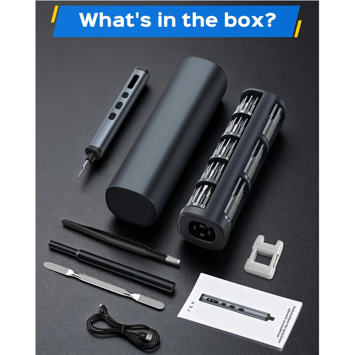 Набір мініатюрних електричних викруток 78 в 1 - прецизійний набір з магнітними Torx викрутками, LED дисплеєм та 5 рівнями крутного моменту для ноутбуків, окулярів, годинників, ПК