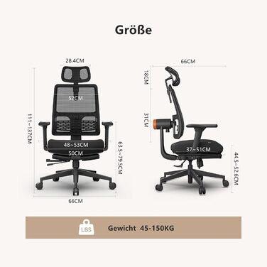 Офісне крісло Newtral MAGICH-BP з підніжкою: ергономічне, з підголівником та підлокітниками