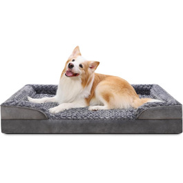 KSIIA Dog Bed - Medium Dogs, Orthopedic, Removable and Washable Base and Armrest Cover, Waterproof Inner Lining, Dog Sofa Dog Basket, Raised Edges, Non-Slip Bottom, Dog Couch Grey (L 90 x W 57 x H 16 cm)