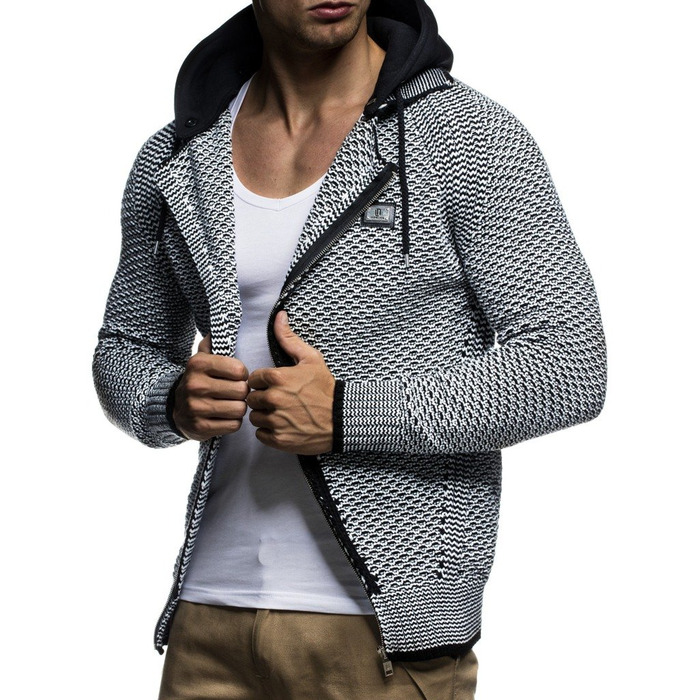Кардиган чоловічий Leif Nelson з відстібною капюшоном та блискавкою - чоловіча в'язана куртка-кардиган для зими та літа (XXL, чорно-кремовий)