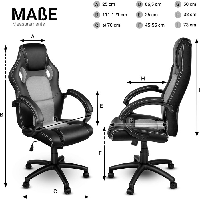 Крісло для геймерів TRESKO Racing – офісне крісло, 14 кольорів, підлокітники з м'якою оббивкою, механізм гойдання, регулювання висоти, сертифікат SGS (срібне)
