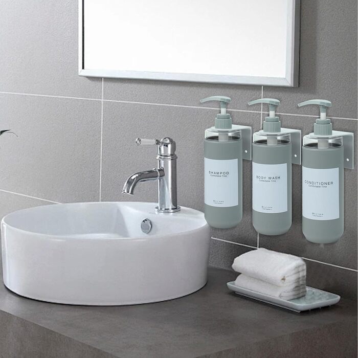 Набір дозаторів для душу GOYISEE, 3 шт. сірого кольору для мила та шампуню, аксесуари для ванної кімнати
