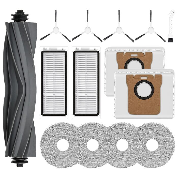 Комплект аксесуарів TriCut для Dreame L10s Ultra Gen 3 / L50 Ultra / X40 Ultra / L40 Ultra / X40 Master / Mova P50 Pro Ultra: 6 пилозбірників, 4 бічні щітки, 4 серветки для миття, 4 фільтри, 1 основна щітка (сумісно з L20)