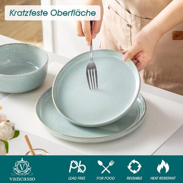 Набір посуду Steingut vancasso ANYA Mintgrün (18 предметів) - 6 осіб, сучасний сервіз з тарілок та мисок, сумісний з посудомийною машиною та мікрохвильовою піччю