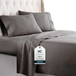 Комплект постільної білизни Hotel Luxus Platinum Collection 1800 Series - Глибокі кишені, стійка до вицвітання та зминання (Темно-синій) - Розмір Queen, Сірий