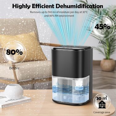 Електричний осушувач повітря 2L з автовимкненням та 7 кольоровим нічним світлом. Тихий осушувач для дому, квартири, ванної кімнати, підвалу (чорний)