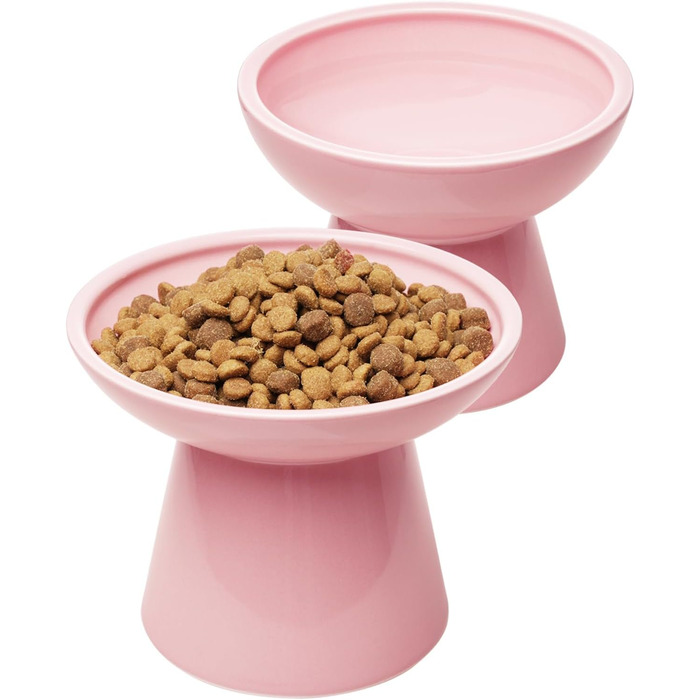 Керамічна миска для котів з піднятою платформою, 2 шт., блакитна (рожева), проти блювоти, для собак та котів