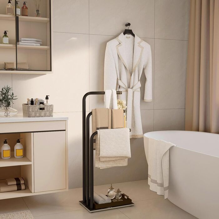 Підставка для рушників Yawinhe, чорна, з 3 стійками, з нержавіючої сталі, 39x26x90 см