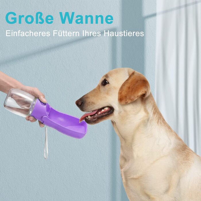 Водяна пляшка для собак на прогулянку 350мл/570мл. Водяна пляшка для цуценят, маленьких, середніх та великих собак. Зручна водяна пляшка для собак, щоб пити в дорозі (Lila)