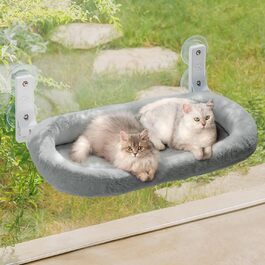EWOOFUN Large Cat Hammock Hanging Bed for Window - Removable Thick Cover - Foldable, Stable, 4 Strong Suction Cups, Holds 18kg (White), (Light Grey, L)