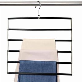 Collapsible Pants Hanger, Space-Saving Pants Hanger, Foldable Non-Slip Pants Rack Made of Stainless Steel, Multifunctional Closet Organizer, Holds Multiple Pants, Jeans, Scarves, Black
