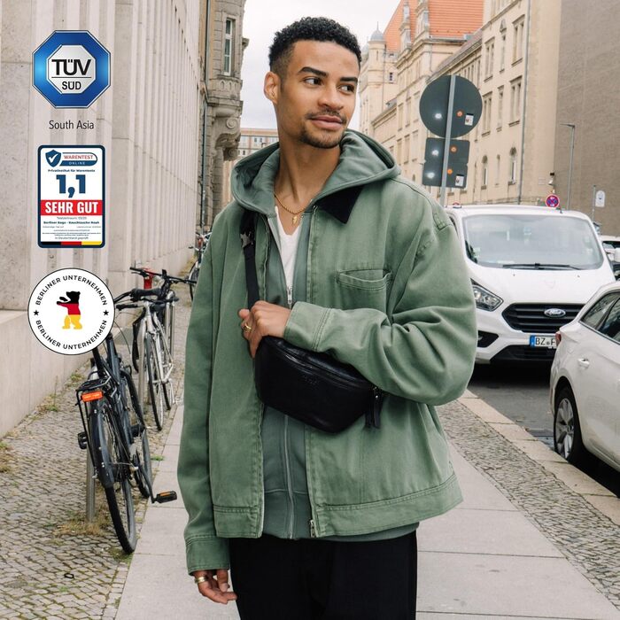 Berliner Bags Преміум Поясна Сумка Noah, Чоловіча/Жіноча Сумка через Плече з Шкіри, Кросбоді, Чорна