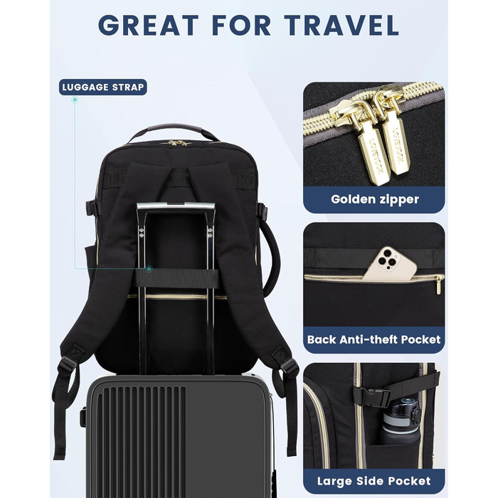 LOVEVOOK Рюкзак для ручної поклажі, 40L, для подорожей, ділових поїздок, вихідних, для ноутбука 17