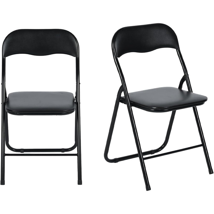 LuxNook 2 Pack PVC Folding Chair, Folding Stool with Cushion, Strong Metal Frame, Camping Chair, Foldable Chair, Office Chair, Space-Saving Desk Chair for Guest, Holds up to 150kg, 2pcs Black