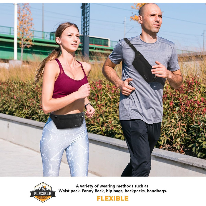 Спортивна бананка на пояс для жінок та чоловіків. Водонепроникна бананка-сумка для бігу, подорожей, кемпінгу, фітнесу та їзди на велосипеді. Чорна.