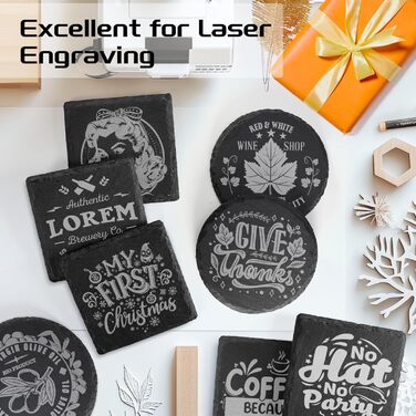 MAPRIAL 36-Piece Slate Coasters Bulk, 10.2 cm Hexagonal, Blank, Black Stone Coasters for Drinks, Natural, Handmade, Hexagon, Stone for Laser Engraving, Gifts, Engraving, Halloween (48 Pieces)