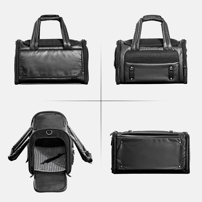 Транспортна переноска для собак та котів, чорна, M - складана переноска для подорожей літаком, авто та потягом