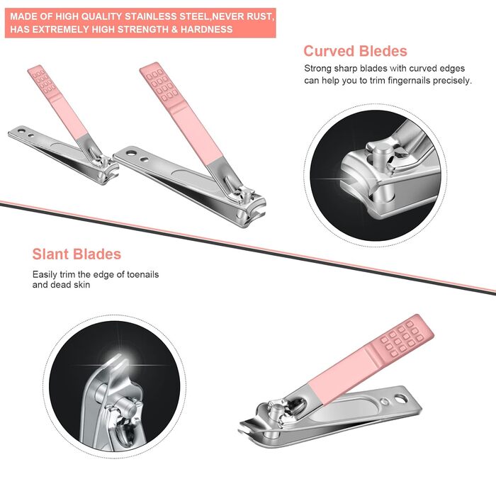 Набір для манікюру та педикюру Leipple: професійний набір з 18 предметів з нержавіючої сталі + шкіряна сумочка (рожевий)