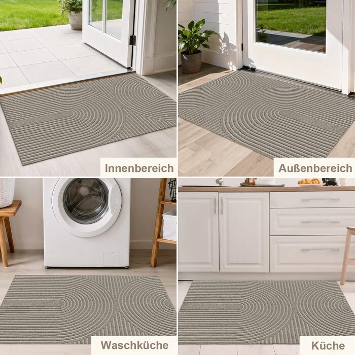 Килимок примічний та вуличний FEOMOS 80x120 см, протиковзний вологопоглинаючий килим для вхідних дверей, коридору, балкона та кухні, бежевий, придатний для прання