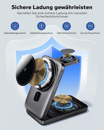 KPON Станція зарядки MagSafe для Apple Watch та iPhone, 3 в 1. Швидка зарядка для iPhone 12-17, Apple Watch 11-2, AirPods. Підходить для подорожей та офісу. В комплекті адаптер 20W.