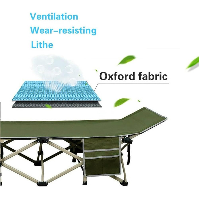 Ліжко-розкладачка Yaheetech для кемпінгу, зелене, до 150 кг, з бічною кишенею та сумкою для транспортування