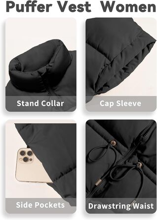 Жіночий великий пуховик ELLEVEN з коміром-стійкою, стьобаний, на блискавці, з кишенями (L, Чорний)