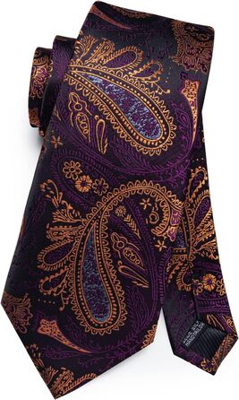 Комплект краватки, хустинки та запонок DiBanGu Paisley - шовковий жакард, фіолетово-золотий, діловий стиль
