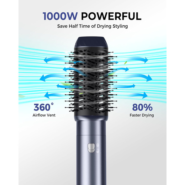 OKWRAP Haarstyler 5-в-1: Airbrush, фен, локони, випрямляч. Набір для волосся з LCD-дисплеєм (блакитний)