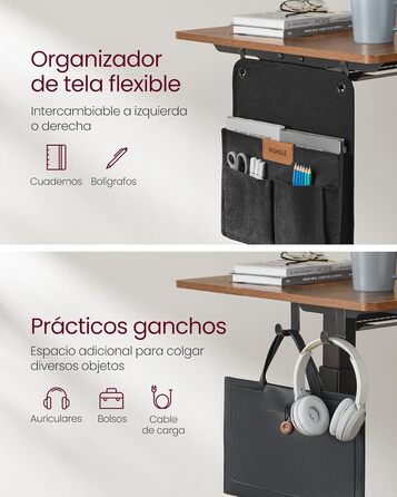 VASAGLE Electric Height Adjustable Desk - Vintage Brown, 60 x 120 x (72-120) cm, Memory Function, Wood & Steel Frame