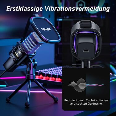 Мікрофон TONOR TC30 RGB з конденсаторним капсулою, нирковий характеристика, для стрімінгу, подкастингу, запису голосу, сумісний з ПК та ноутбуком